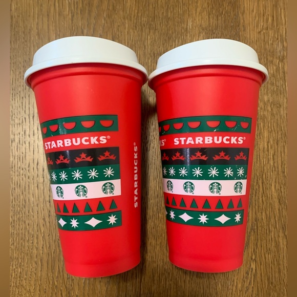 STARBUCKS Christmas Holiday Reusable Cups - Set of 2 - Picture 2 of 3